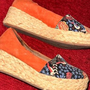 Vibrant Orange and Blue Espadrille Wedges